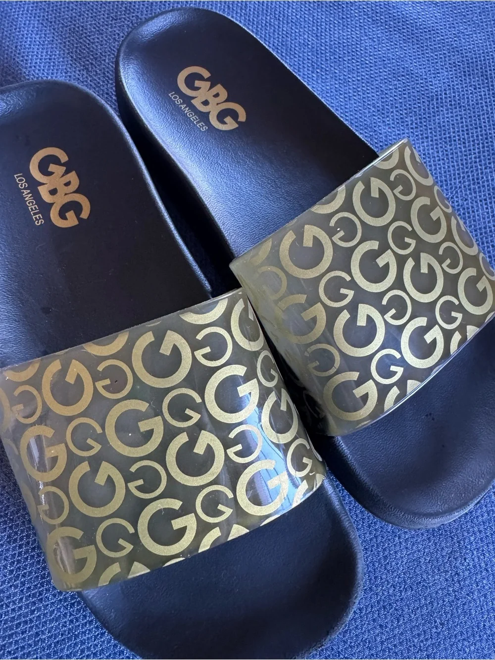 GBG Los Angeles Black Slide Sandals with Embossed Logo